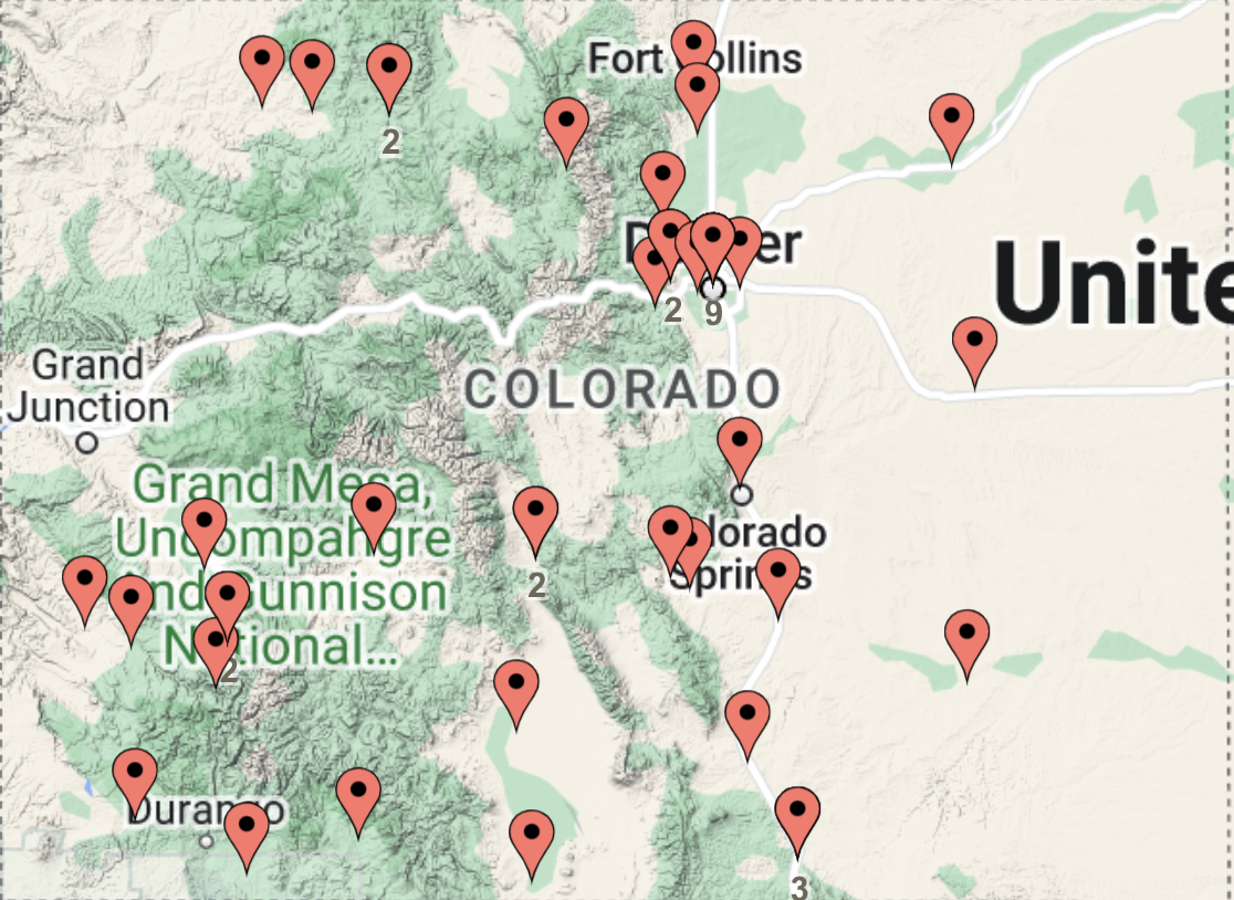 Map of all 45 community revitalization projects including the new awardees in Florence, Commerce City, and Grand Lake